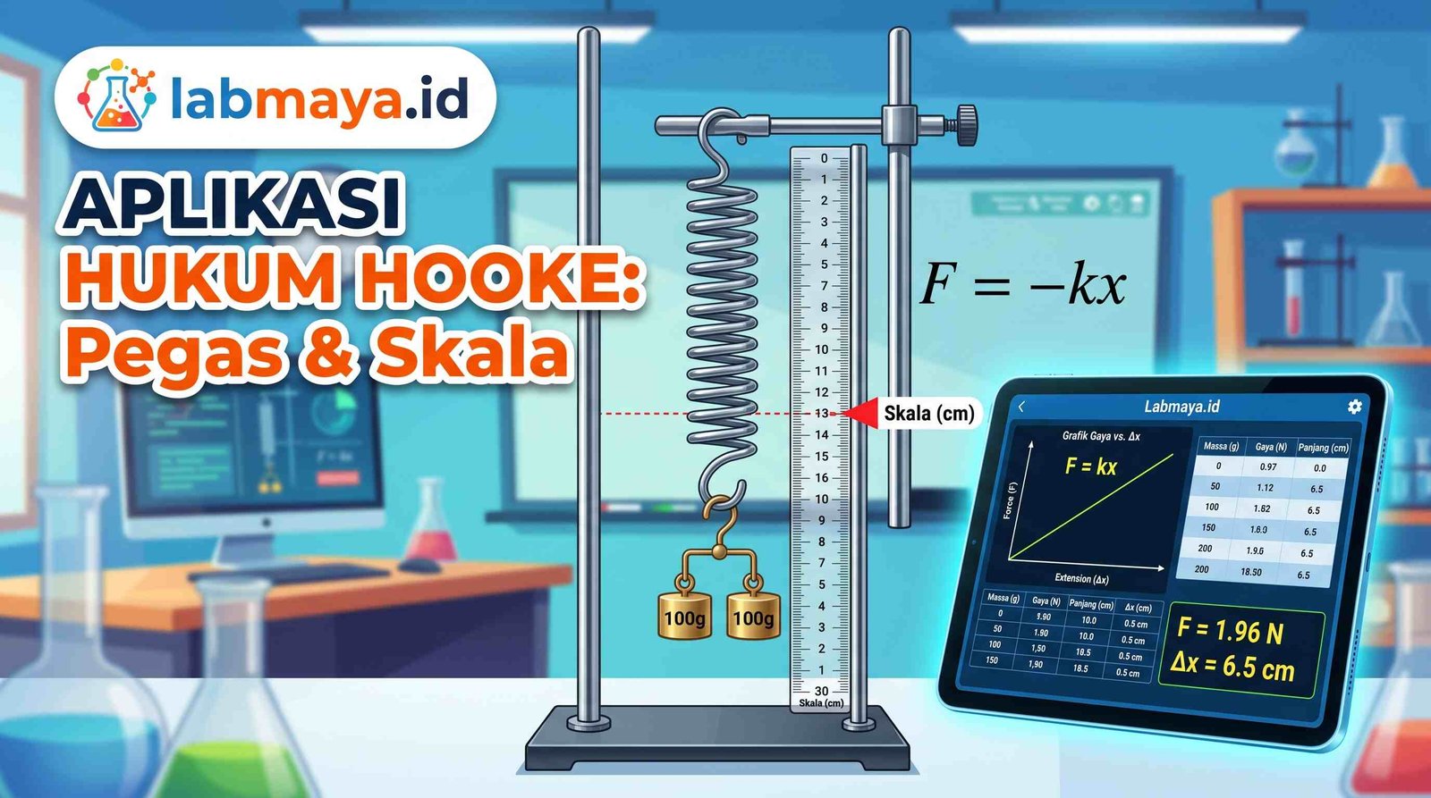 Ilustrasi simulasi Hukum Hooke — pegas dan gaya