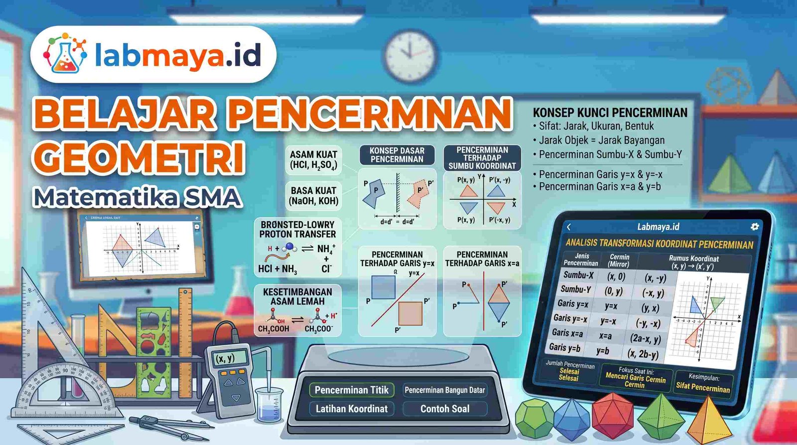 Simulasi Cermin Lab — pencerminan geometri