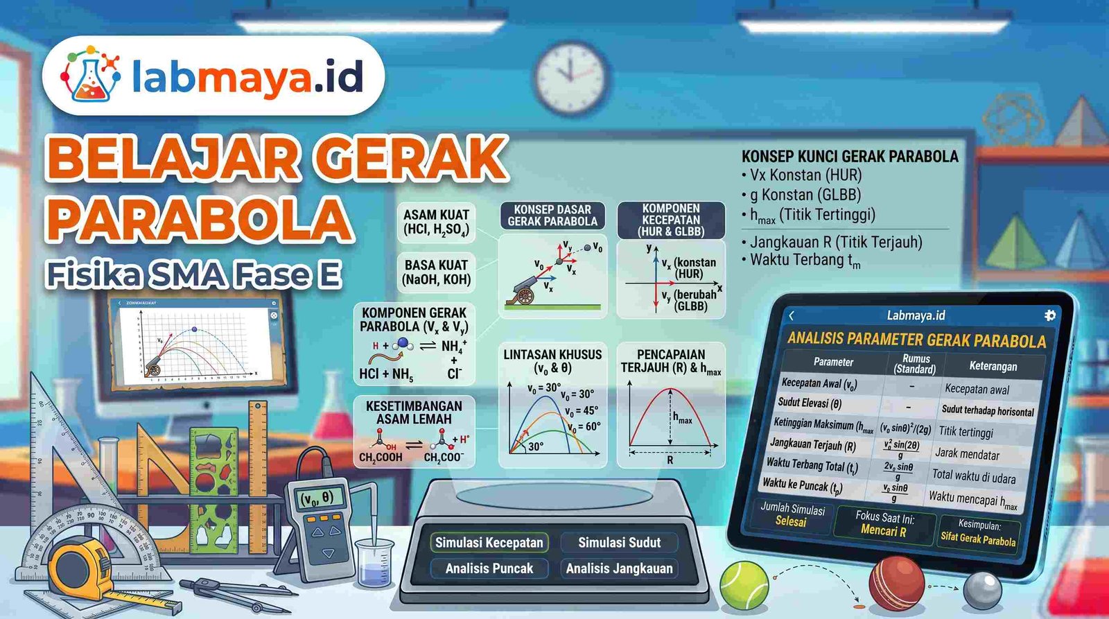 Simulasi Gerak Parabola — lintasan proyektil